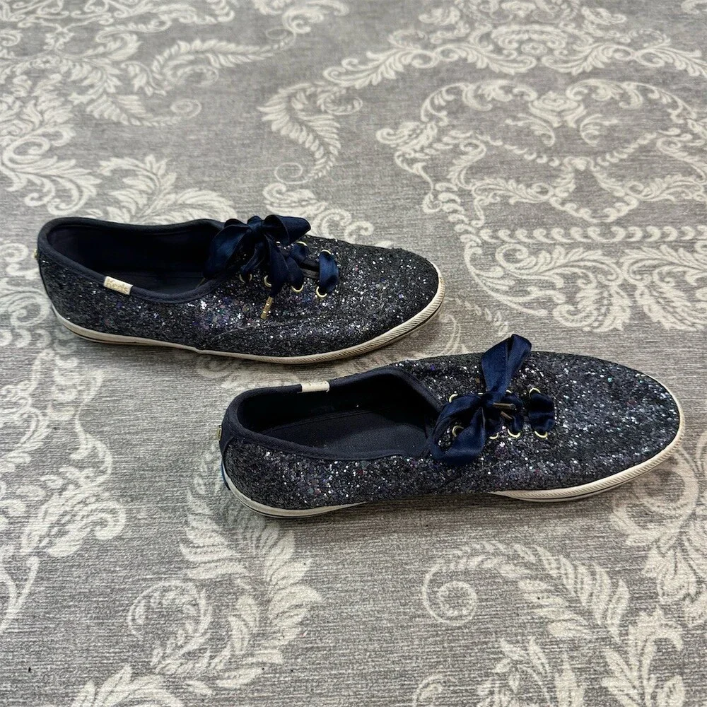Keds x Kate Spade New York Womens Glitter Low Top Sneakers Navy Blue